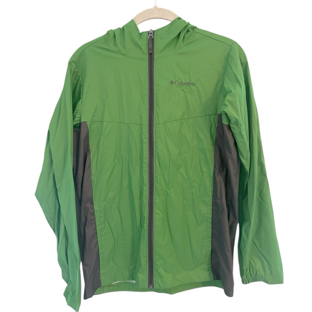 Columbia Jacket Green Lightweight Rain Jacket Windbreaker Large Youth 14/16